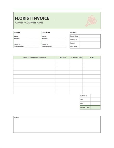 Florist invoice template  If you need to include various fee